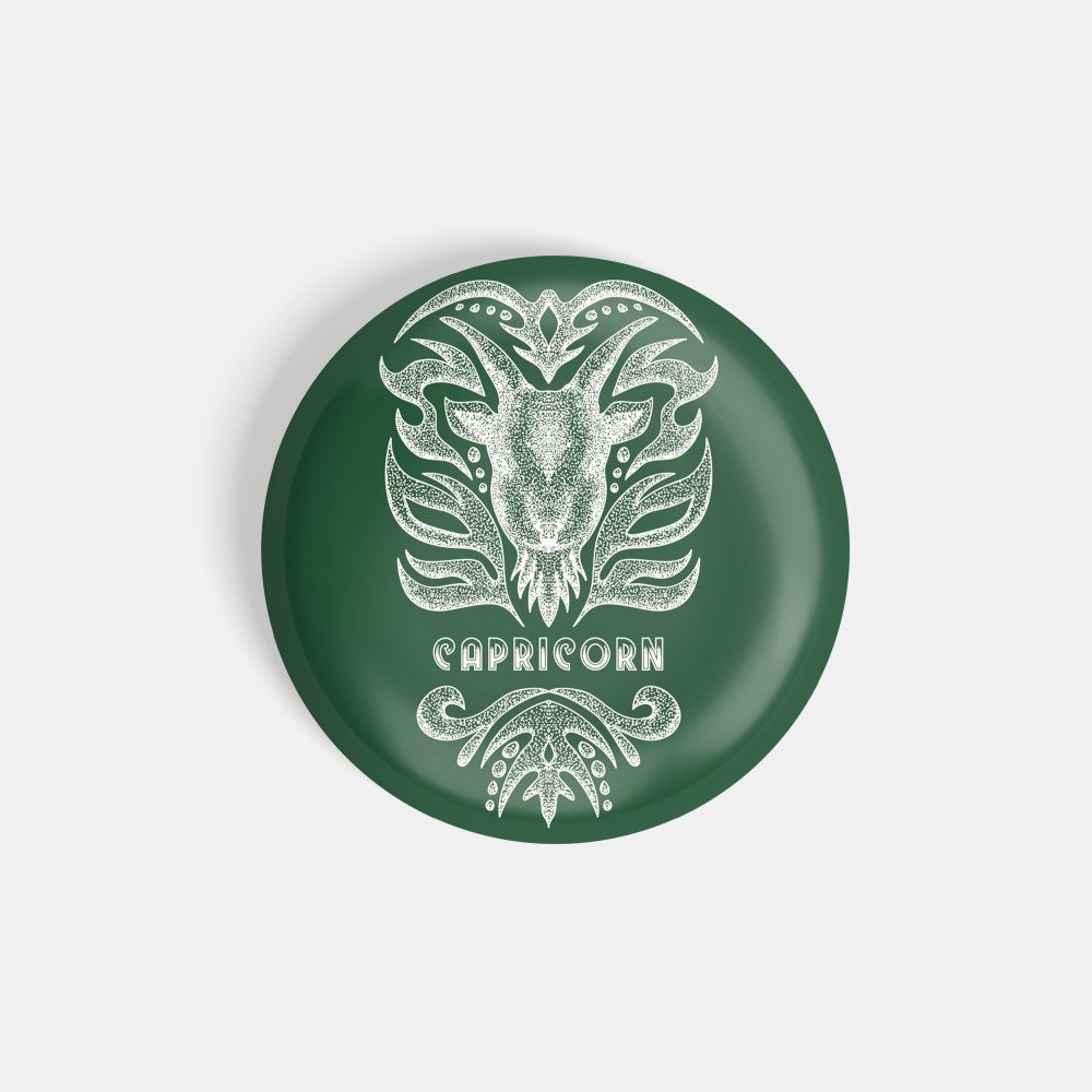 dhcrafts Round Fridge Magnet Green Color Vintage Zodiac Sign Capricorn D1 Glossy Finish Design Pack of 1 (58 mm)